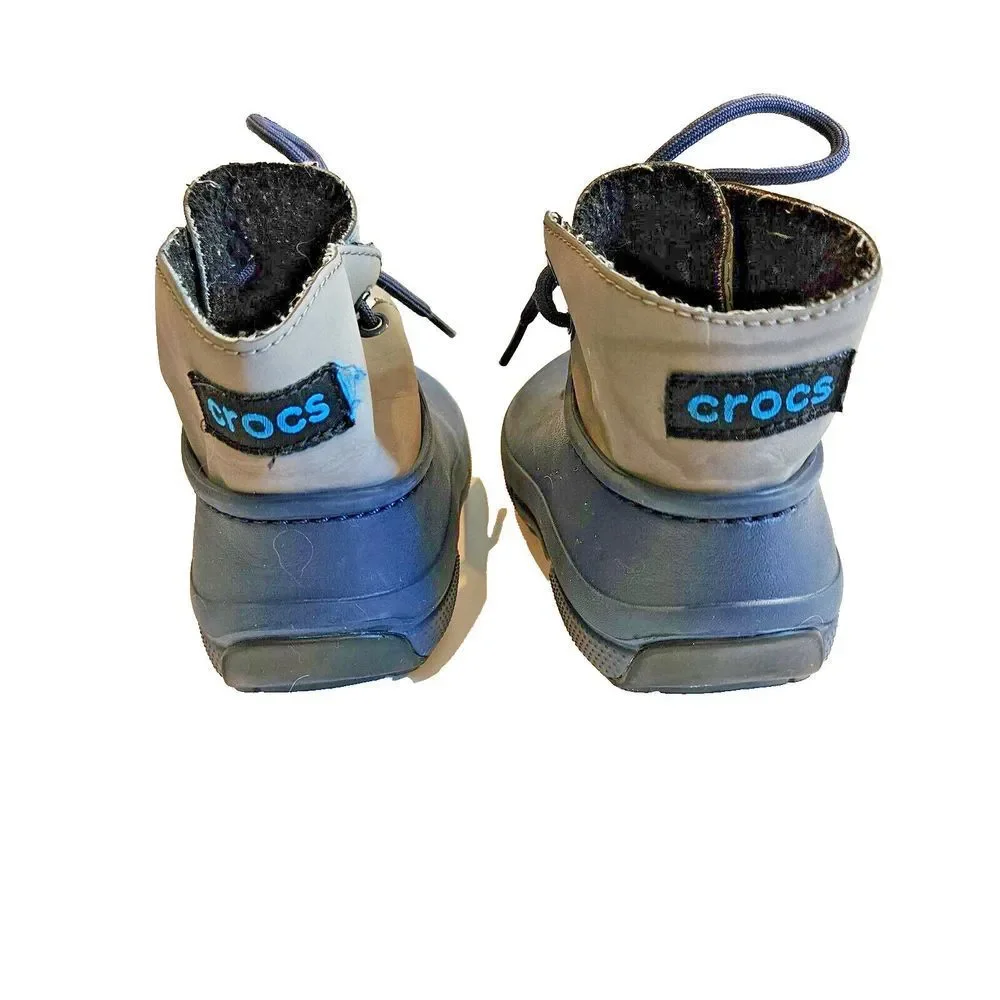 Crocs Blitzen Luxe Convertible Clog Boot Blue Gray Kids Size C 8/9 Faux Fur Line